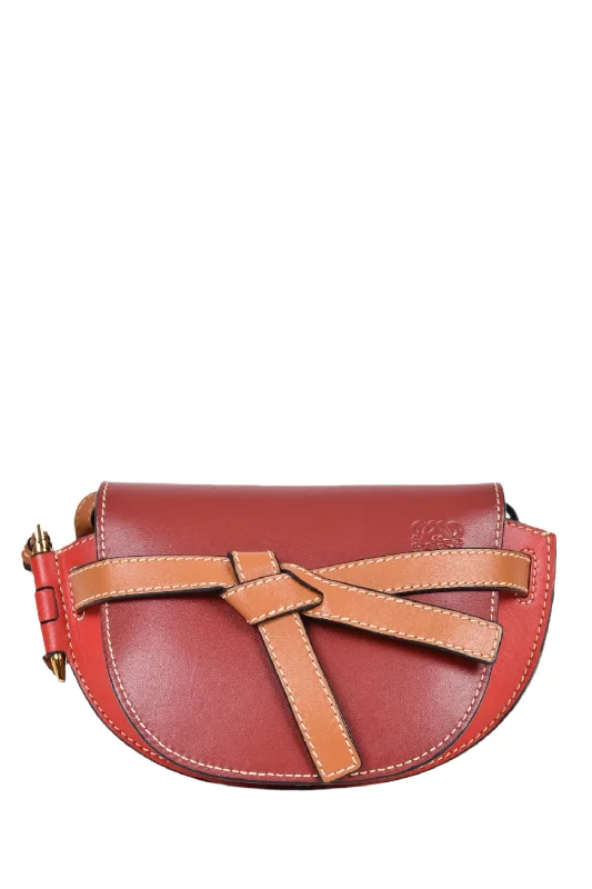 Loewe Burgundy/Brown Leather Mini 'Gate' Crossbody Bag