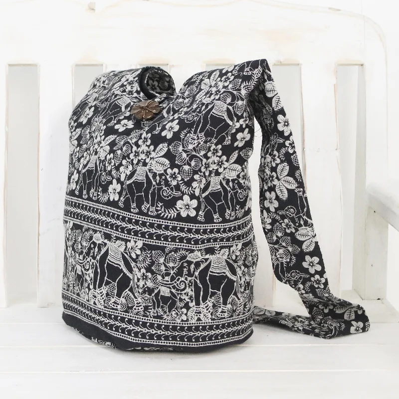 Elegant Elephant Multicolor Cotton Shoulder Bag