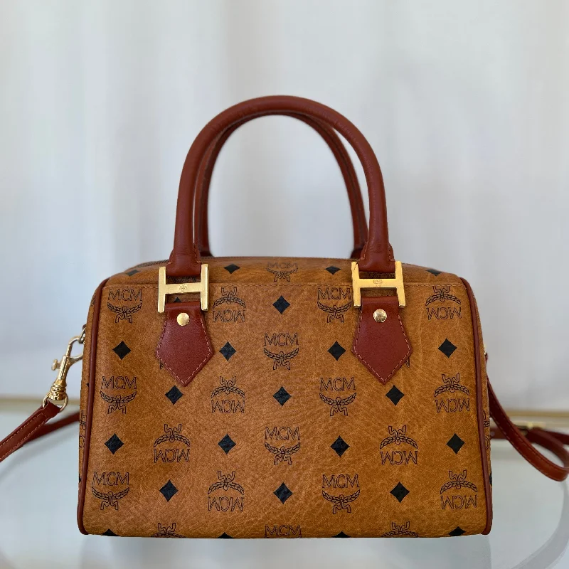 MCM Cognac Visetos Canvas Two Way Satchel