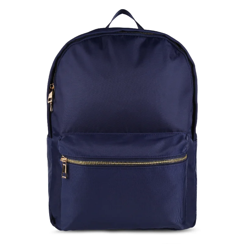 Personalised Nylon Backpack - Navy Blue with Gold Hardware