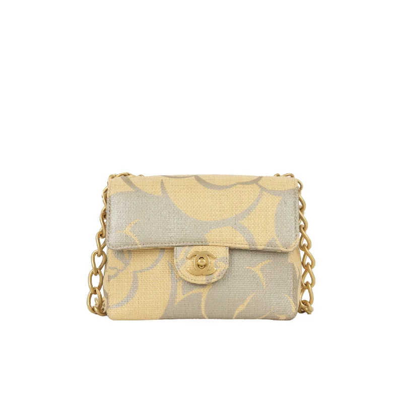 Chanel Mini Square - Beige Camellia Raffia