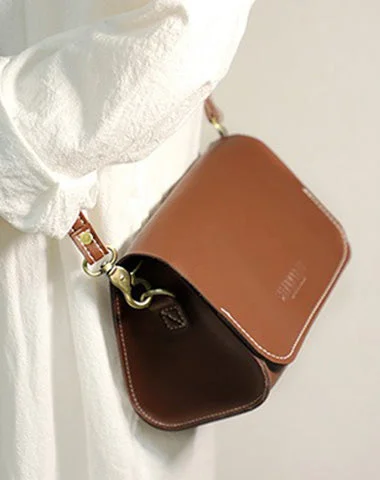 Cute Coffee LEATHER Small Side Bag Handmade WOMEN Crossbody BAG Phone Purse FOR WOMEN