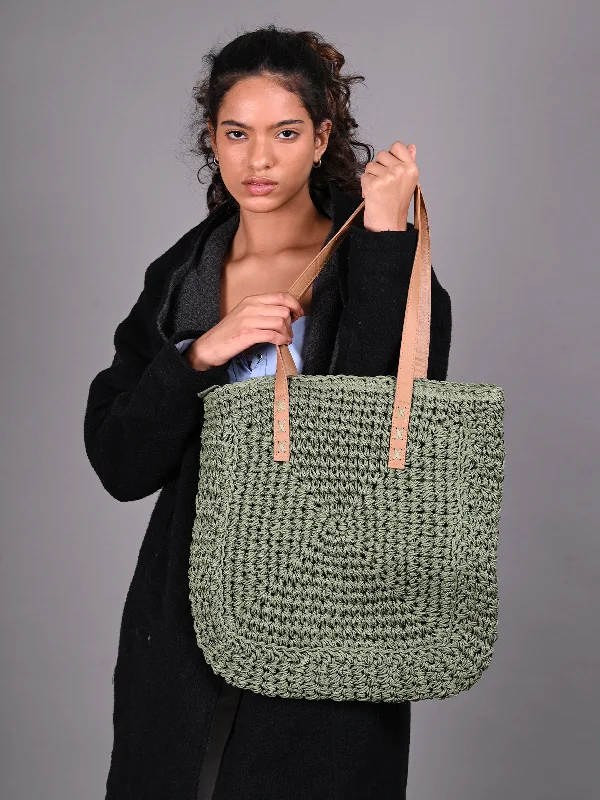 Odette Green Woven Spacious Tote Bag For Women