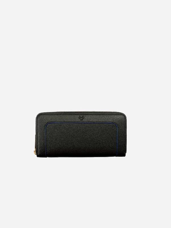 Wilton Vegan Leather Zipped Purse Wallet | Black & Cobalt Blue