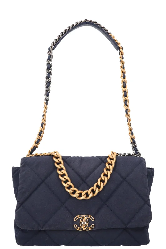 CHANEL 19 Maxi Flap Bag Canvas Blue