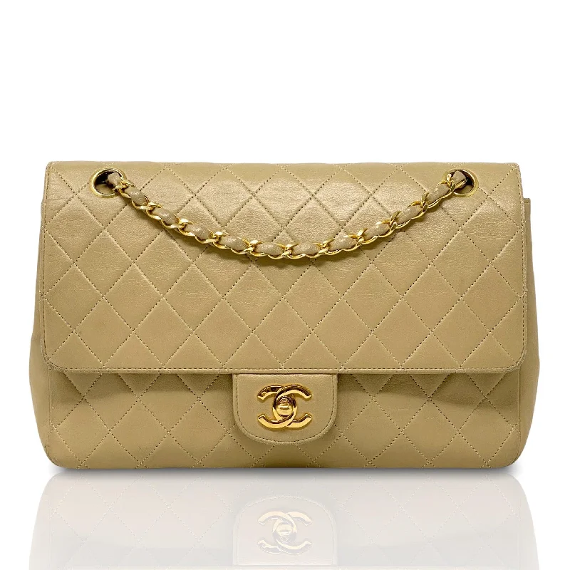 Chanel Vintage Beige Lambskin Medium Flap