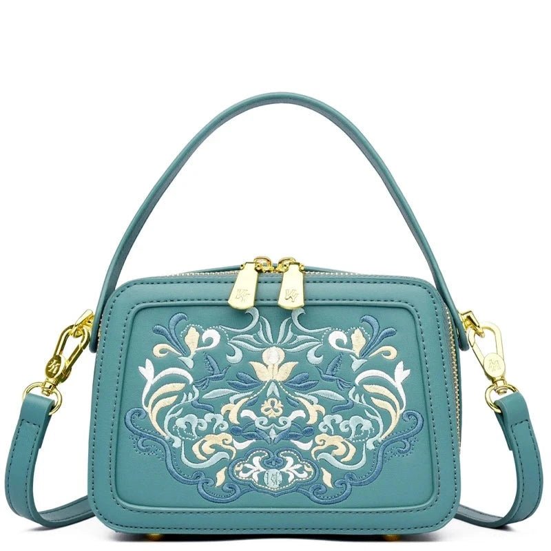 Floral Embroidery High-Quality Leather Shoulder Bag