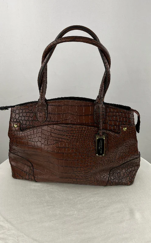 London Fog Women's Faux Leather Croc Design Large 7 Pocket Shoulder Bag