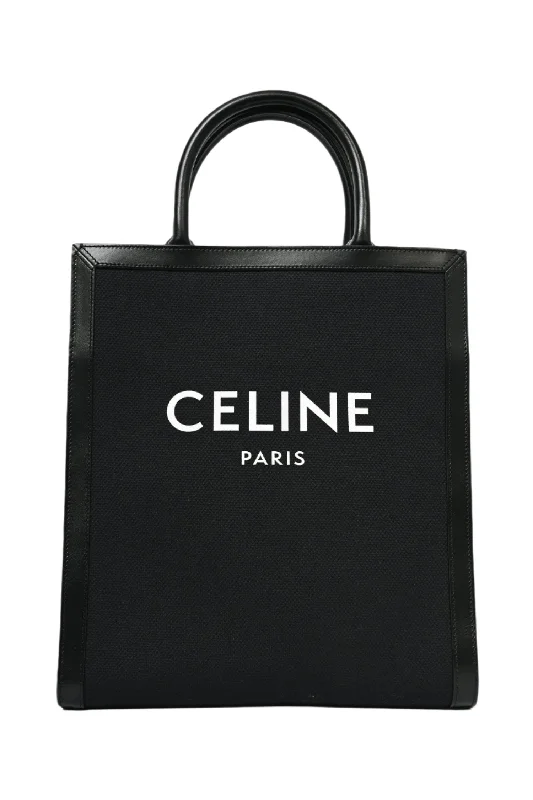 Celine Black Canvas/Leather Vertical Cabas Tote with Strap