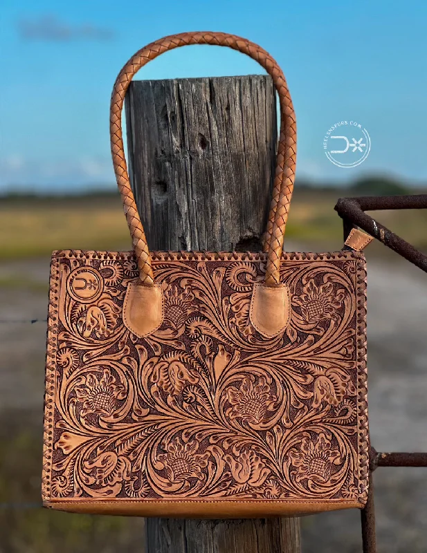 Santa Fe Leather Tooled Tote ~ Natural Tan