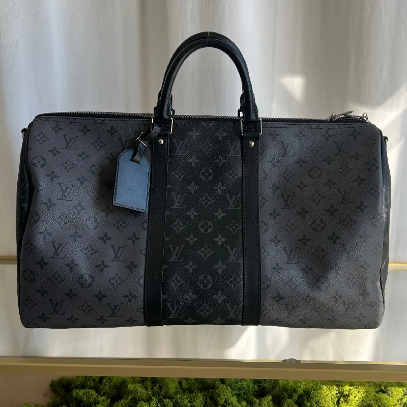 LOUIS VUITTON Monogram Eclipse Coated Canvas Keepall Bandouliere 50