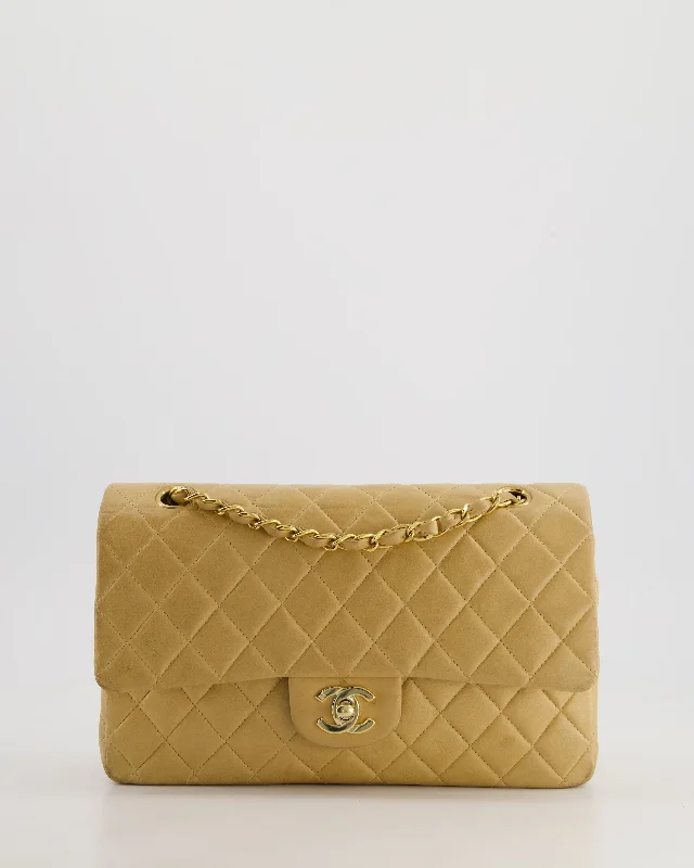 *FIRE PRICE* Chanel Vintage Beige Medium Double Flap Bag in Lambskin Leather with 24K Gold Hardware