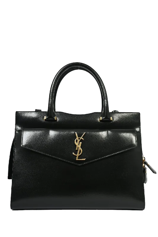 Saint Laurent Black Patent Leather Medium Uptown Bag with Strap + Removable Pouch