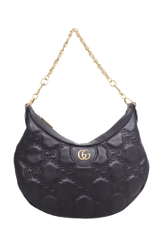 Gucci Black Leather GG Matelassé Small Bag with Strap