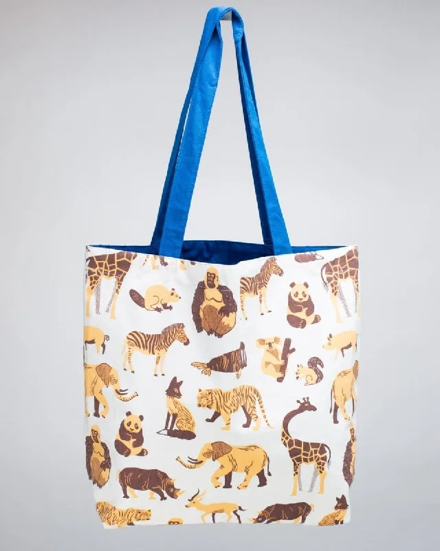 Retro Mammals Canvas Shoulder Tote