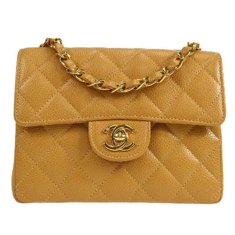 CHANEL * 2003-2004 Classic Square Flap Mini 17 Beige Caviar