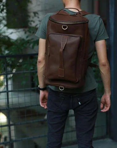 Mens Leather Barrel Backpack Cool Travel Bag Weekender Bag for men