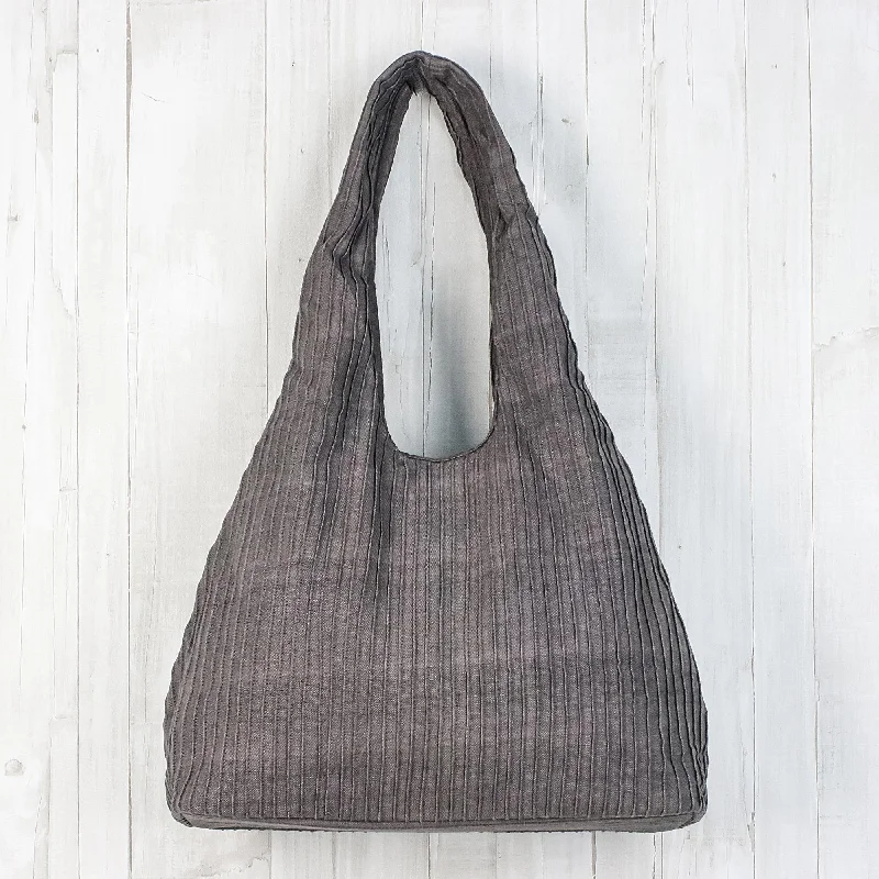 Thai Texture in Grey Cotton Shoulder Bag