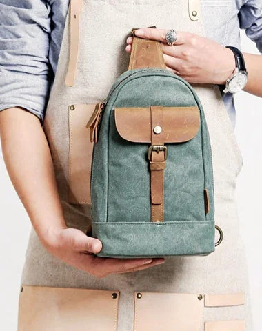 Canvas Leather Mens Sling Backpack Black Chest Bag Sling Pack Sling Bag For Men