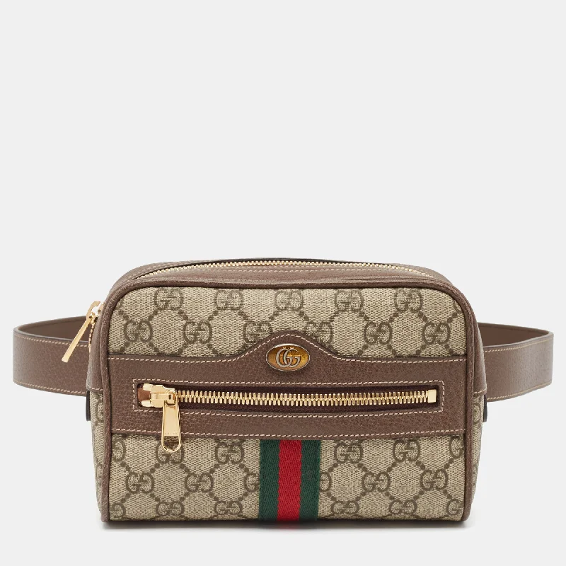 Gucci Beige/ebony Gg Supreme Canvas And Leather Small Ophidia Belt Bag