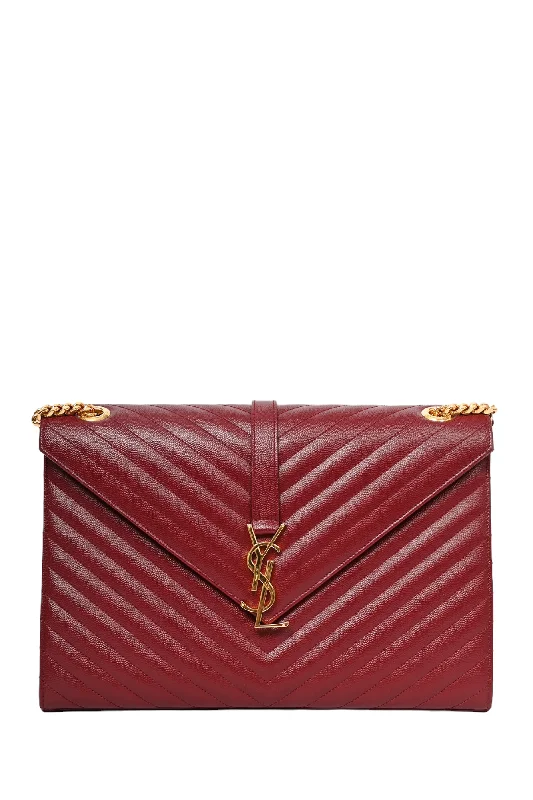 Saint Laurent 2015 Burgundy Chevron Leather Large Envelope Shoulder Bag