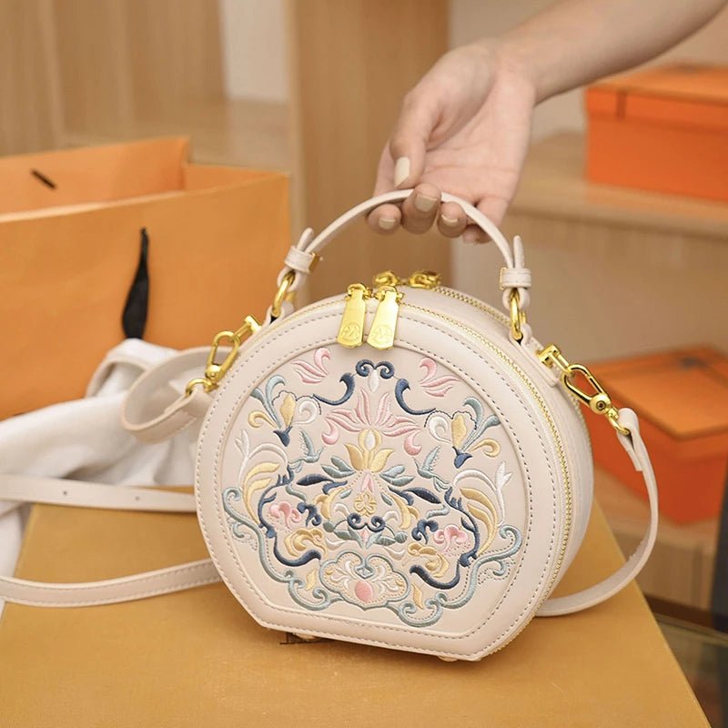 Regal Heritage Embroidered PU Leather Round Shoulder Bag