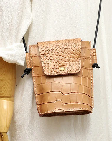 Cute LEATHER Small Side Bag Camel Crocodile Pattern WOMEN Crossbody BAG Purse FOR WOMEN