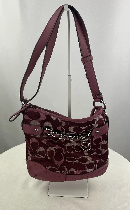 COACH Women's Purple Canvas W/Leather Accents Shoulder Tote Bag Purse