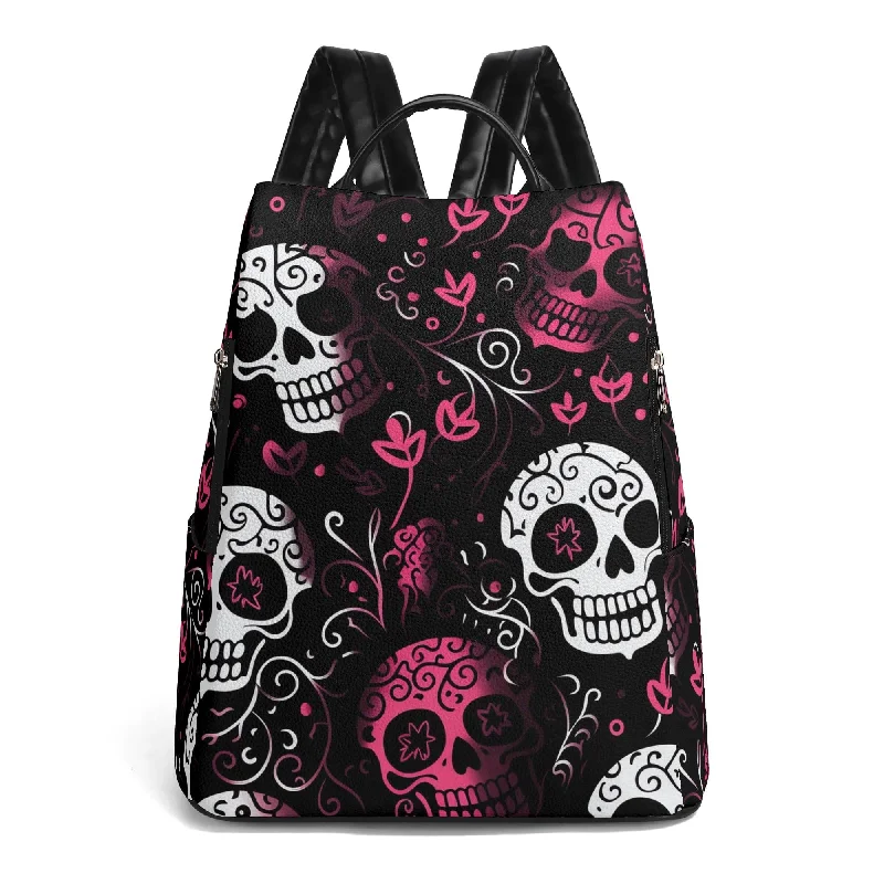 Pink & White Skulls Travel Anti-theft Backpack