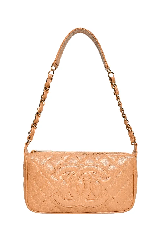 Pre-loved Chanel™ Vintage Beige Caviar CC Chain Link Timeless Shoulder Bag