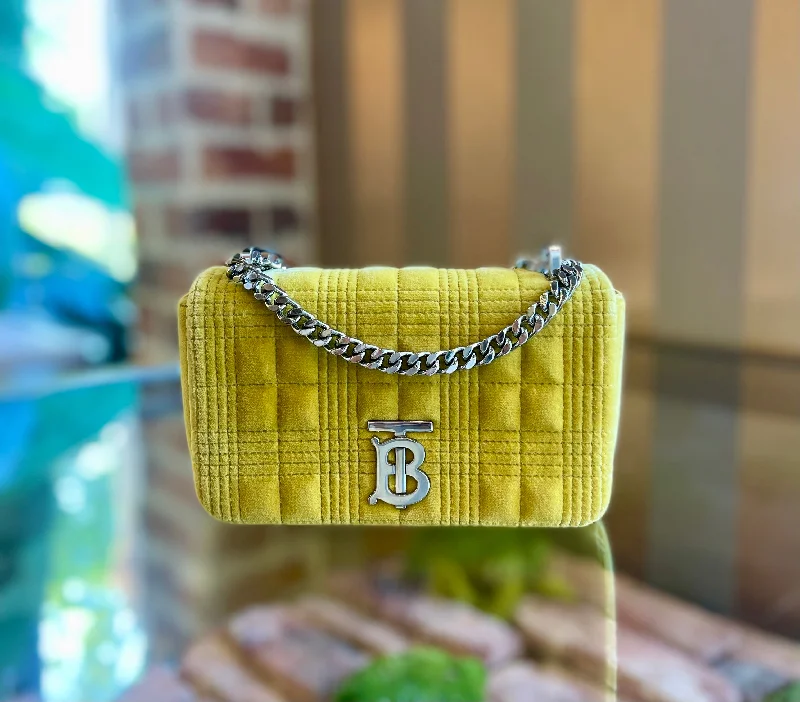 BURBERRY Lola Mini Yellow Velvet Quilted Crossbody Bag