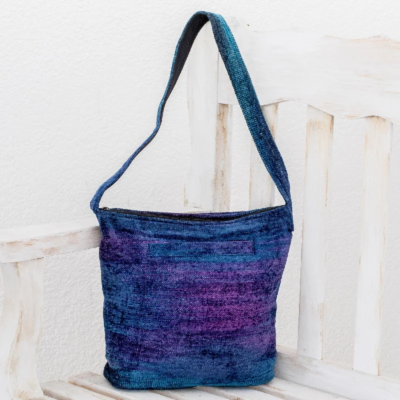 Blue Bamboo Chenille Shoulder Bag