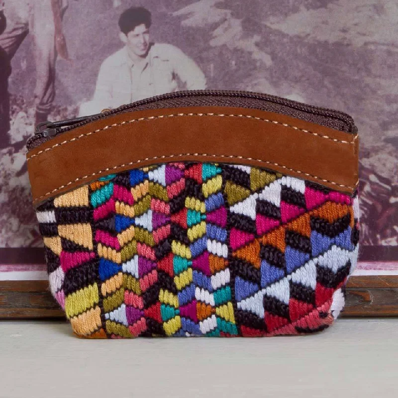 Leather/Huipil Coin Purse