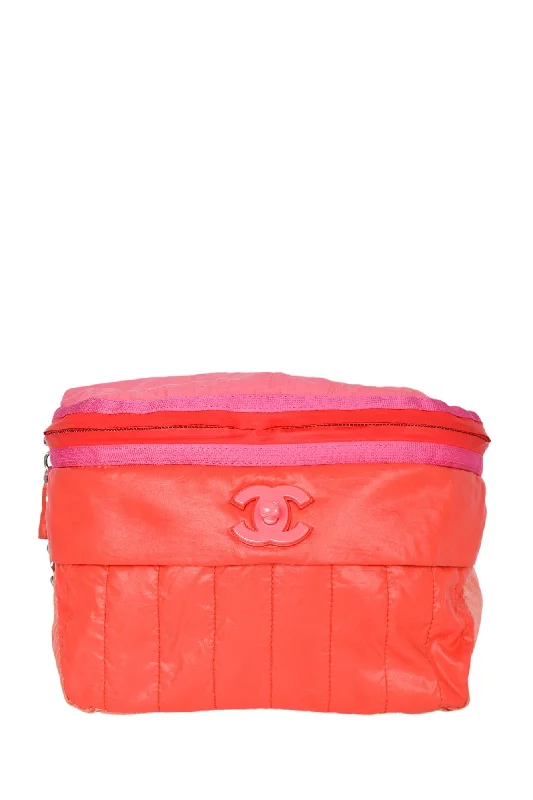 Pre-Loved Chanel™ 2018/19 Pink Nylon CC Turnlock Chain Waist Bag