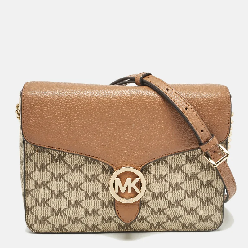 Michael Kors Beige/brown Signature Coated Canvas And Leather Fulton Crossbody Bag