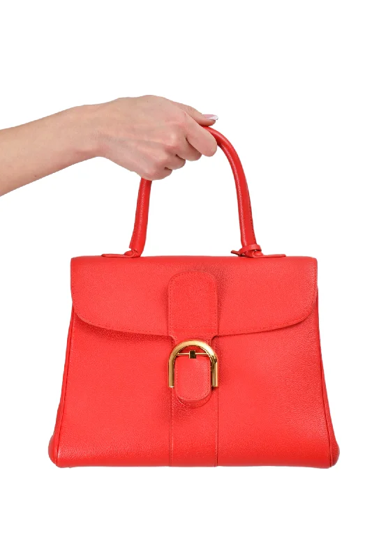 Delvaux Red Leather Brilliant Top Handle MM with Strap