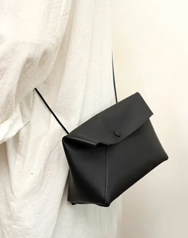 Cute LEATHER Mini Side Bag Black Handmade WOMEN Crossbody BAG Phone Purse FOR WOMEN