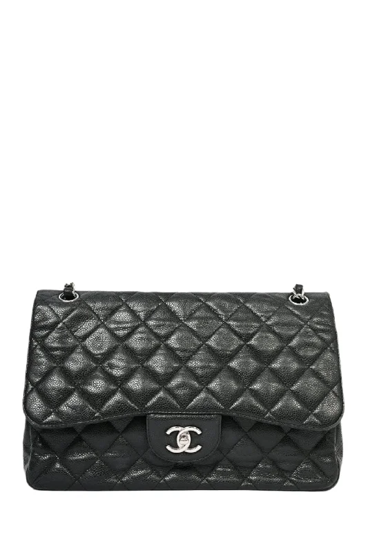 Pre-Loved Chanel™ 2011/12 Black Caviar Jumbo Double Flap SHW (As Is)