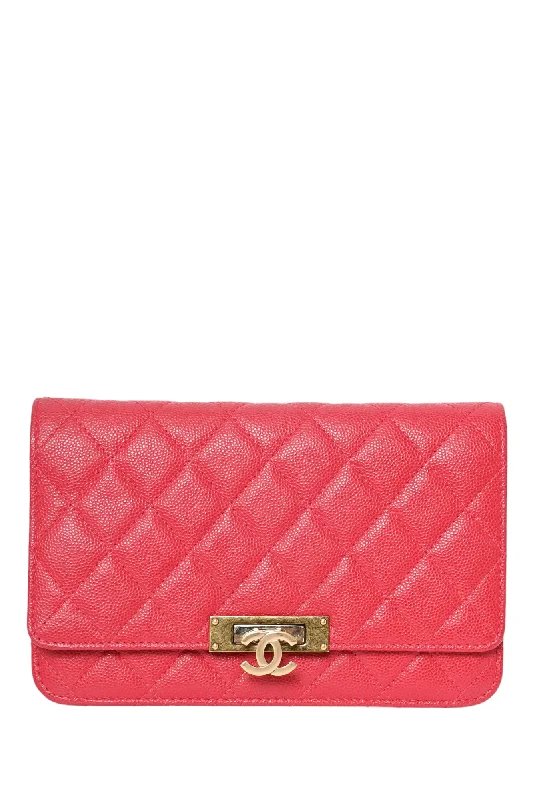 Chanel 2016 Pink Caviar Leather Wallet On Chain