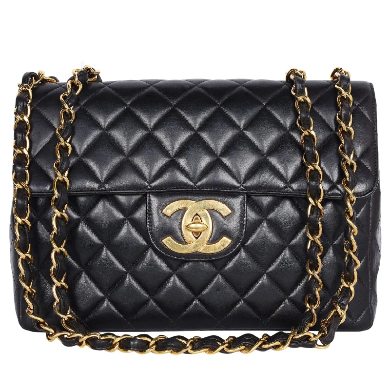 Quilted Jumbo Classic Flap Bag Black