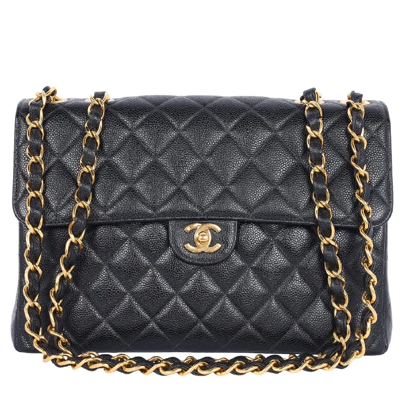 Quilted Jumbo Classic Caviar Leather Flap Bag