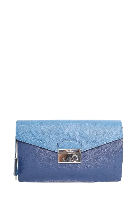 Prada Blue Two Tone Saffiano Leather Lux Sound Clutch