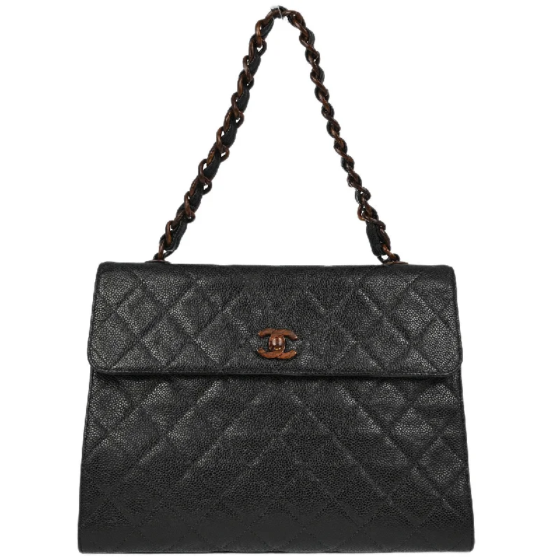 Chanel Black Caviar Straight Flap Chain Handbag