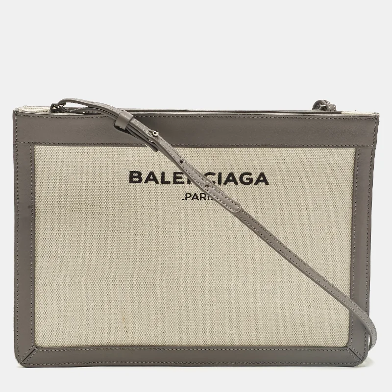 Balenciaga Grey Canvas And Leather Pochette Crossbody Bag