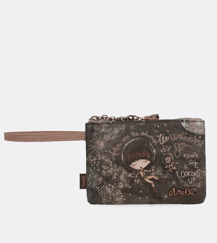 Elegant universe purse with a wrist strap