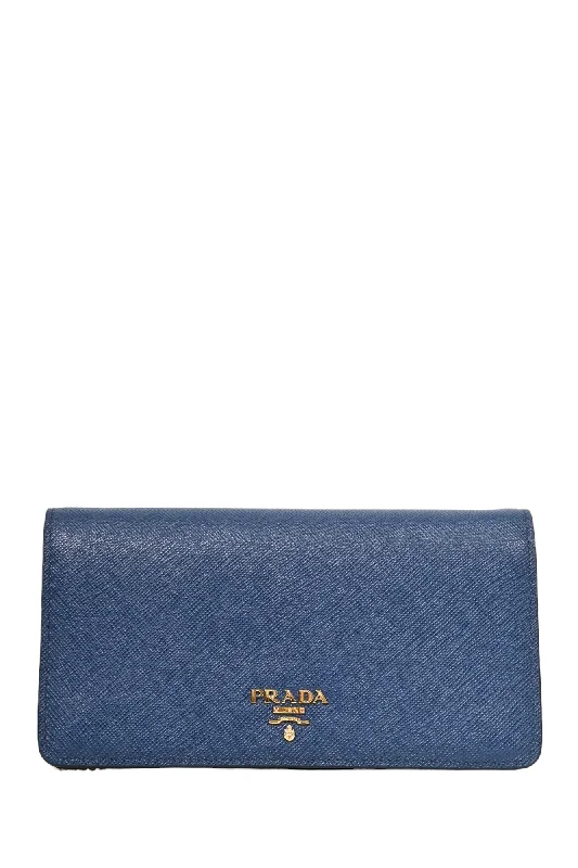 Prada Blue Saffiano Leather Wallet on Chain