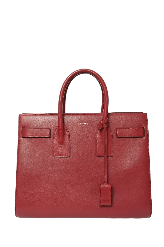 Saint Laurent Red Leather Small Sac De Jour with Strap