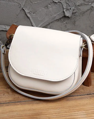 Cute White LEATHER Flip Side Bag Handmade WOMEN Saddle Phone Crossbody BAG Purse FOR WOMEN