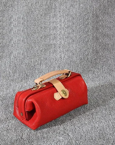 Womens Red Leather Mini Doctor Handbag Purses Classic Red Doctor Crossbody Purses for Women