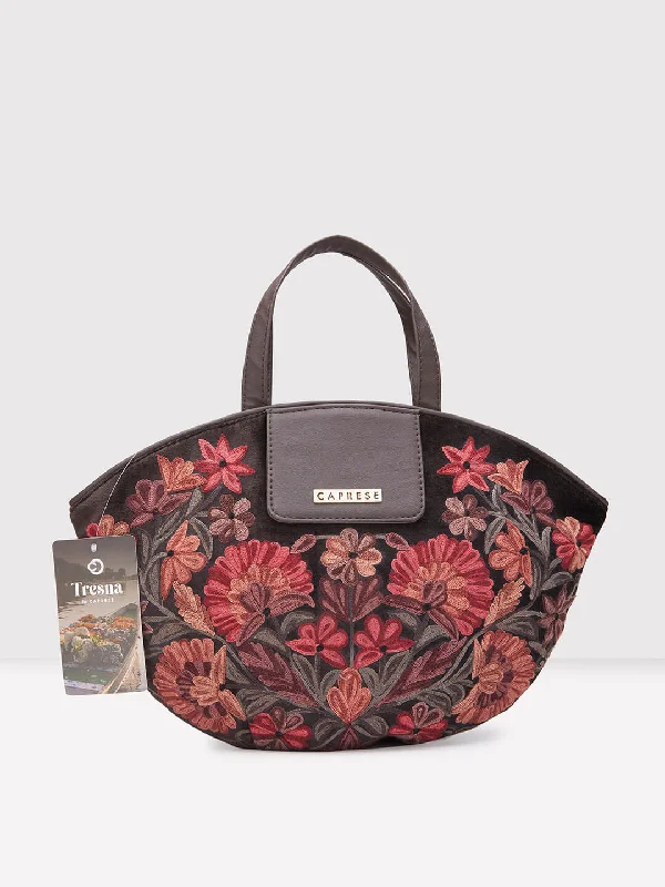 Caprese Tresna Embroidery Tote Handbag Brown